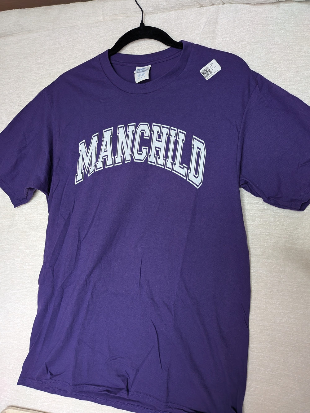 Port and Company Purple "MANCHILD" Short Sleeve Tee Men's Medium 100% Cotton